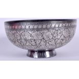 AN 18TH CENTURY SILVER INLAID INDIAN BIDRI BOWL, decorated with foliage. 12.5 cm wide.