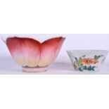 A CHINESE PORCELAIN LOTUS BOWL BEARING DAOGUANG MARKS, together with a famille rose tea bowl. Large