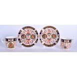 A PAIR OF 19TH CENTURY DERBY IMARI BREAKFAST CUPS AND SAUCERS. (4)