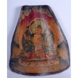 AN 18TH/19TH CENTURY CHINESE TIBETAN THANGKA OX SHOULDER BLADE painted with a Buddhistic figure. 21