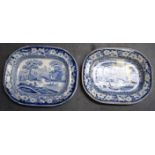 A 19TH CENTURY ENGLISH POTTERY PLATTER, together with another similar. Largest 35.5 cm wide.