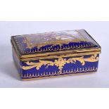 A MID 19TH CENTURY FRENCH SEVRES STYLE RECTANGULAR BOX painted with lovers within landscapes. 9 cm