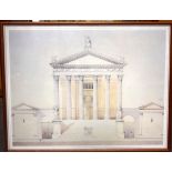 A FRAMED 19TH CENTURY ARCHITECTURAL PRINT, depicting a building. 50 cm x 66 cm.