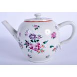 AN 18TH CENTURY CHINESE EXPORT TEAPOT AND COVER Qianlong, painted with flowers. 22 cm wide.
