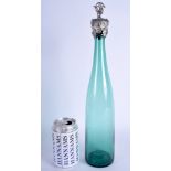 A VICTORIAN SILVER AND GREEN GLASS BOTTLE of naturalistic form. 40 cm high.