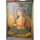 INDIAN / ISLAMIC SCHOOL (19th/20th century) FRAMED OIL ON CANVAS, full length portrait of a seated