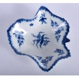 A 18TH CENTURY WORCESTER LEAF SHAPED PICKLE DISH with Pickle Leaf Vine pattern in blue, Workman’s m