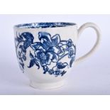 A 18TH CENTURY LIVERPOOL COFFEE CUP with flowers in blue. 8 cm high.