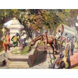K.C.S PANIKER (1911-1967) FRAMED WATERCOLOUR, signed & dated, a horse drinking from a trough, India