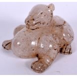 AN ISLAMIC CARVED ROCK CRYSTAL BEAST, formed upon all fours. 12.5 cm wide.