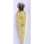 A LOVELY ANTIQUE SILVER AND YELLOW CAMEO GLASS TEAR DROP SCENT BOTTLE Attributed to Thomas Webb, d