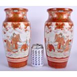 A PAIR OF EARLY 20TH CENTURY JAPANESE MEIJI PERIOD KAGA FACTORY KUTANI VASES painted with figures.