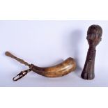 A RARE EARLY 20TH CENTURY AFRICAN CARVED WOOD TRIBAL FIGURE of unusual form, together with a carved