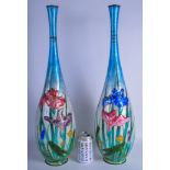 A VERY LARGE PAIR OF EARLY 20TH CENTURY JAPANESE MEIJI PERIOD CLOISONNE ENAMEL VASES decorated in r