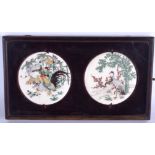 A FINE PAIR OF 19TH CENTURY JAPANESE MEIJI PERIOD SHIBAYAMA IVORY ROUNDELS decorated with birds amo