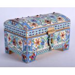 A CONTINENTAL SILVER AND ENAMEL JEWELLED CASKET decorated with foliage and vines. 18.9 oz. 12 cm x