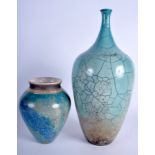 TWO WELSH CONTEMPORARY POTTERY VASES by Abigail Davies, in the Chinese style. 37 cm & 18 cm high. (