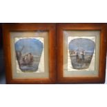 BRITISH SCHOOL (19th/20th century) FRAMED PAIR GOUACHE ON SILK, fishing scene, together with anothe