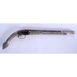A FINE 18TH/19TH CENTURY OTTOMAN SILVER STOCKED MIQUELET PISTOL C1780 with highly decorative silver