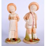 A ROYAL WORCESTER PAIR OF HADLEY FIGURE OF CHILDREN IN BLUSH IVORY, made as salt and pepper shakers