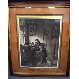 BRITISH SCHOOL (early 20th century) FRAMED PRINT, depicting a male fixing an instrument. 49 cm x 35