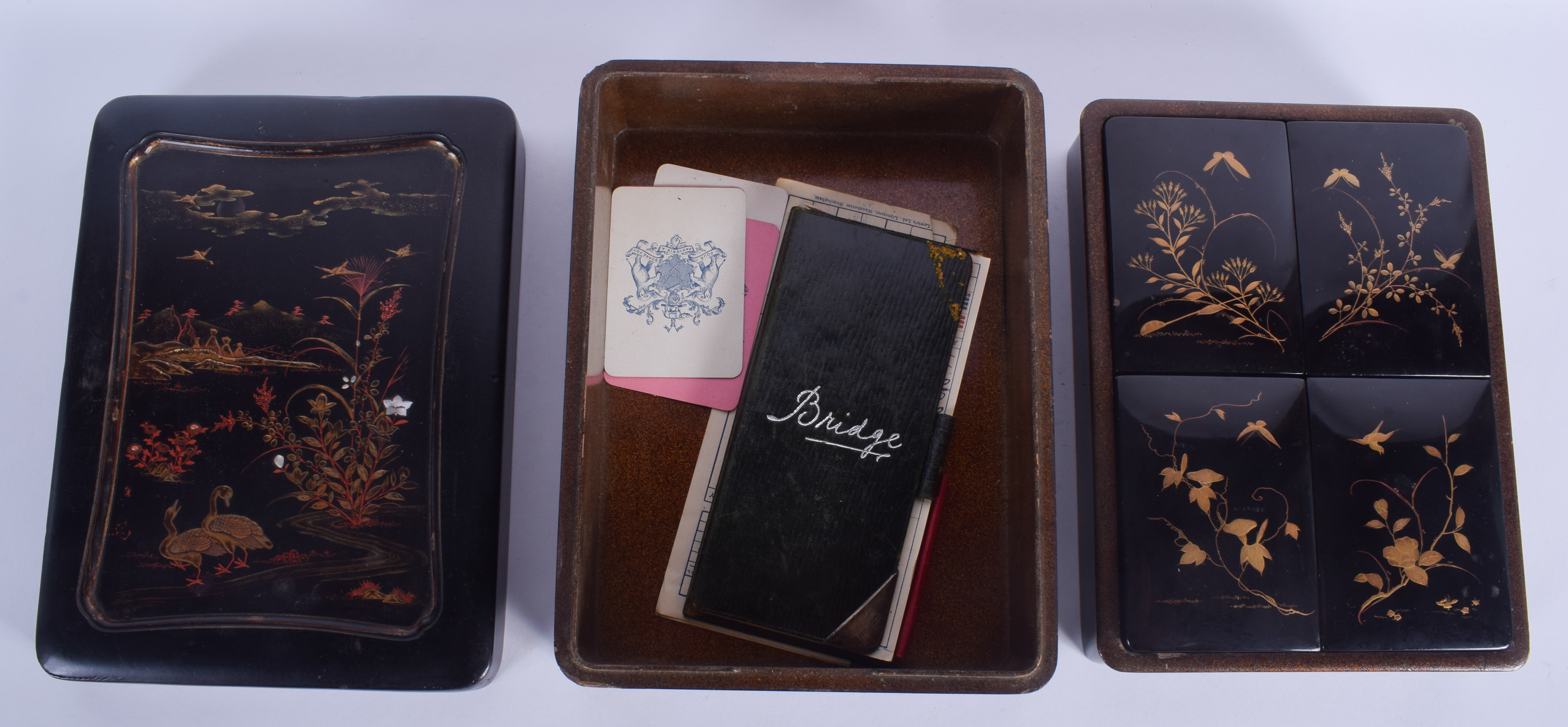A 19TH CENTURY JAPANESE BLACK LACQUER BOX AND COVER containing four lacquer boxes & covers. 19 cm x - Image 3 of 4