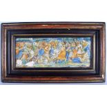 A 17TH CENTURY ITALIAN FAIENCE MAJOLICA POTTERY TILE painted with classical scenes, within an 18th