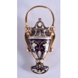 AN ANTIQUE GOLD AND ENAMEL URN PENDANT. 3.8 grams. 4 cm x 1.5 cm.