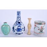 A 17TH CENTURY CHINESE FAMILLE VERTE MUG together with a carved ivory seal, scent bottle & vase. (4