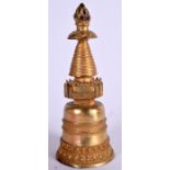 A GILT BRONZE STUPA, formed upon a double beaded lotus base. 23.5 cm high.