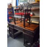 A FINE EARLY 20TH CENTURY CHINESE HARDWOOD PEDESTAL DESK Late Qing/Republic, possibly Zitan & Huali