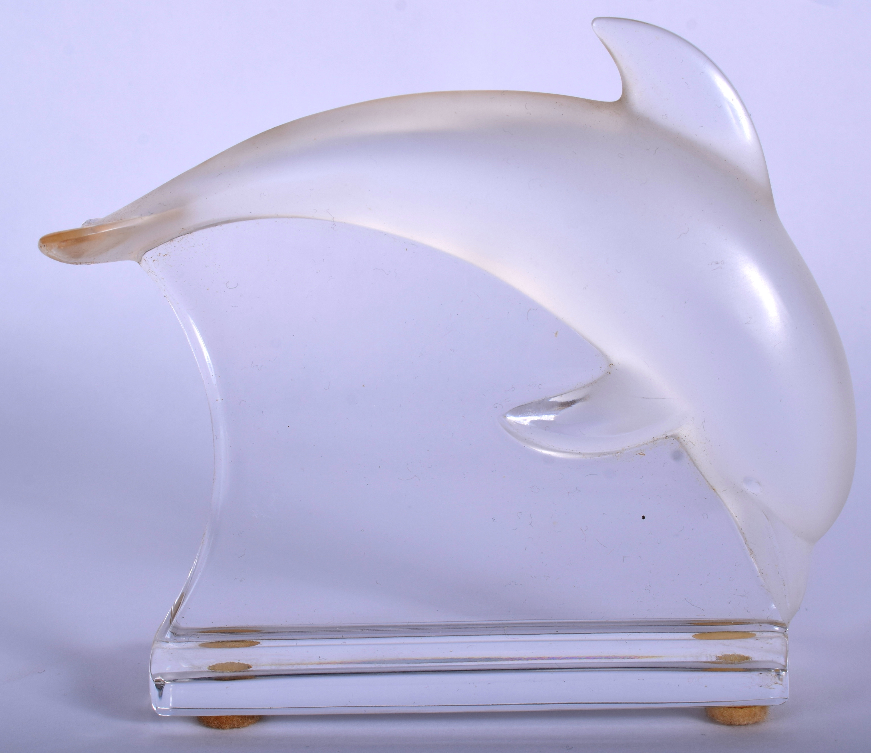 A LALIQUE GLASS DOLPHIN. 11 cm x 10 cm.