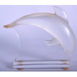 A LALIQUE GLASS DOLPHIN. 11 cm x 10 cm.