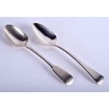 TWO ANTIQUE SILVER SERVING SPOONS. London 1805 & 1810. 4.7 oz. (2)