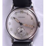 A 1950S LONGINES STAINLESS STEEL WRISTWATCH. 3.25 cm wide.