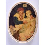 A RARE LARGE EARLY 18TH CENTURY PAINTED IVORY PIQUE BOX AND COVER depicting a male cupping a female