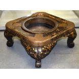 A RARE 18TH CENTURY JAPANESE EDO PERIOD BLACK LACQUER CENSER STAND overlaid with engraved brass wor