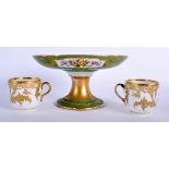 A EARLY 19TH CENTURY PARIS PORCELAIN COMPORT finely painted by Feuillet with two apples under a gre