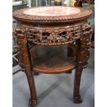 A 19TH CENTURY CHINESE CIRCULAR MARBLE INSET STAND with foliate frieze. 66 cm x 49 cm.