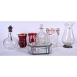 AN EARLY 20TH CENTURY BOHEMIAN GLASS VASE, together with assorted antique glassware. (7)