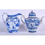 A LARGE CHINESE BLUE AND WHITE PORCELAIN JUG, together with a tea pot. Tea pot 25 cm x 26 cm. (2)