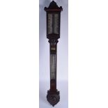 AN ANTIQUE STICK BAROMETER by J W Hassard, the thermometer signed J W Glasgow. 107 cm long.