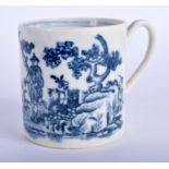 A 18TH CENTURY LIVERPOOL COFFEE CAN with a Chinaman and a sampan in blue. 8 cm high.