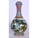 A CHINESE FAMILLE ROSE GARLIC NECK PORCELAIN VASE bearing Qianlong marks to base. 30 cm high.