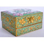 AN EARLY 20TH CENTURY CHINESE CANTON ENAMEL BOX AND COVER decorated with foliage. 11 cm x 7 cm.