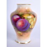 A ROYAL WORCESTER VASE painted with fruit by Albert Shuck, signed, puce mark date code for 1940. 10