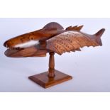 AN UNUSUAL PITCAIRN ISLAND FIGURE OF A FLYING FISH. 39 cm wide.