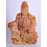 A LATE 19TH CENTURY CHINESE CARVED SOAPSTONE FIGURE OF GUANYIN Late Qing. 12 cm x 7 cm.