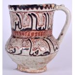 AN EARLY ISLAMIC POTTERY JUG, painted with symbols. 15 cm x 16 cm.