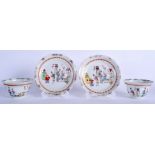 A PAIR OF 18TH CENTURY CHINESE EXPORT BARBED TEA BOWLS AND SAUCERS Qianlong. (4)